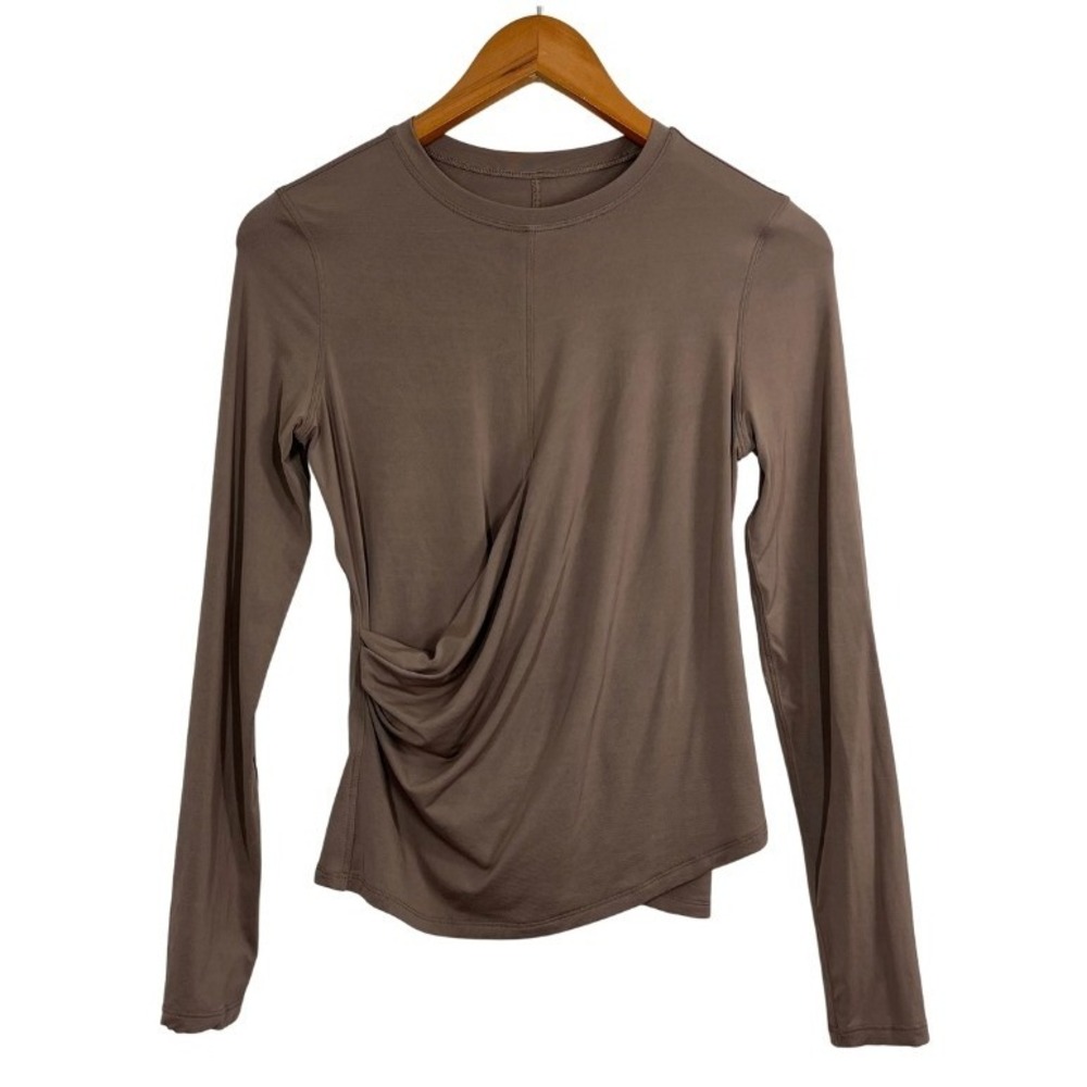 Lululemon Women's Long Sleeve Ruched Side Asymmetrical Hem Top Taupe Brown Sz 2